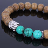 Handmade Agarwood Bracelet Turquoise Tibetan Silver Buddha Prayer Meditation Mala MEN WOMEN DiyNotion A035