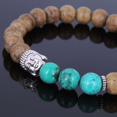 Handmade Agarwood Bracelet Turquoise Tibetan Silver Buddha Prayer Meditation Mala MEN WOMEN DiyNotion A035