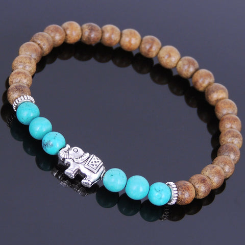 Handmade Agarwood Bracelet Turquoise Tibetan Silver Elephant Prayer Meditation Mala MEN WOMEN DiyNotion A034