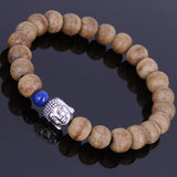 Handmade Agarwood Bracelet Lapis Tibetan Silver Buddha Prayer Meditation Mala MEN WOMEN DiyNotion A001