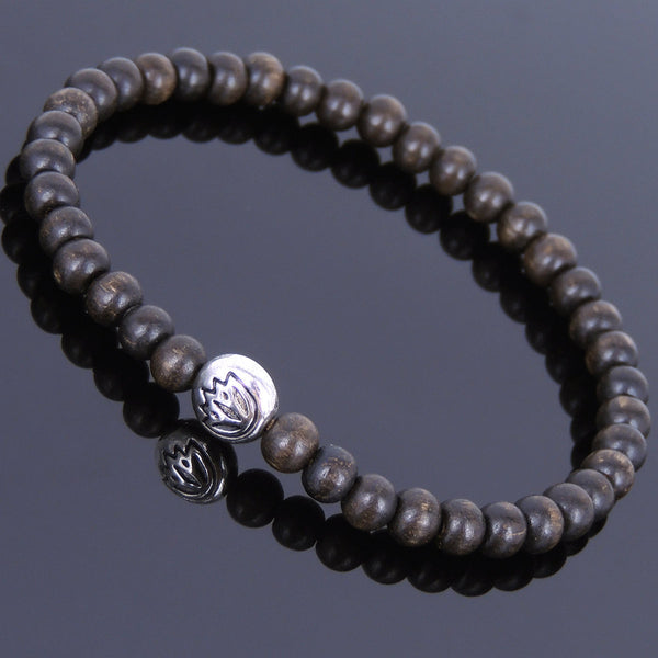 Handmade Agarwood Bracelet Tibetan Silver Lotus Bead Prayer Meditation Mala MEN WOMEN DiyNotion A008