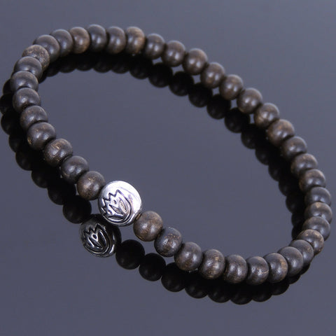 Handmade Agarwood Bracelet Tibetan Silver Lotus Bead Prayer Meditation Mala MEN WOMEN DiyNotion A008