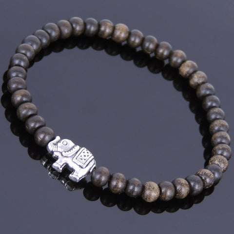 Handmade Agarwood Bracelet Tibetan Silver Elephat Prayer Meditation Mala MEN WOMEN DiyNotion A009
