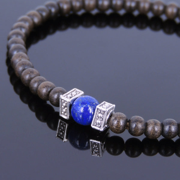 Handmade Agarwood Bracelet Lapis Tibetan Silver Spacer Prayer Meditation Mala MEN WOMEN DiyNotion A011