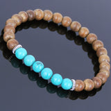 Handmade Agarwood Bracelet Turquoise Tibetan Silver Spacers Prayer Meditation Mala MEN WOMEN DiyNotion A023