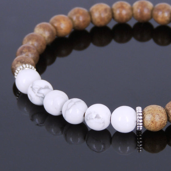 Handmade Agarwood Bracelet White Howlite Tibetan Silver Spacers Prayer Meditation Mala MEN WOMEN DiyNotion A024