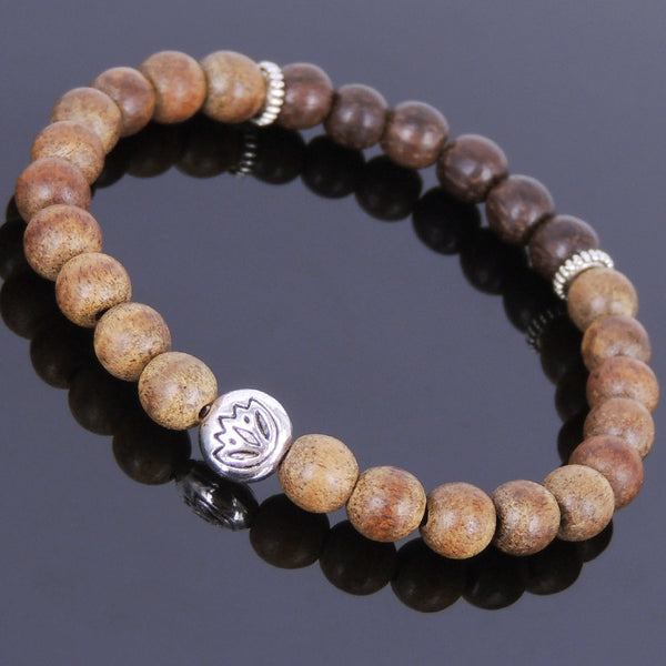Handmade Agarwood Bracelet Tibetan Silver Lotus Bead Prayer Meditation Mala MEN WOMEN DiyNotion A025