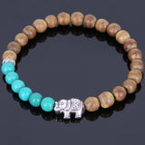 Handmade Agarwood Bracelet Turquoise Tibetan Silver Elephant Prayer Meditation Mala MEN WOMEN DiyNotion A027