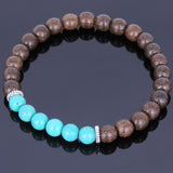 Handmade Agarwood Bracelet Turquoise Tibetan Silver Spacers Prayer Meditation Mala MEN WOMEN DiyNotion A016