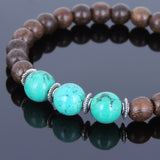 Handmade Agarwood Bracelet Turquoise Tibetan Silver Spacer Prayer Meditation Mala MEN WOMEN DiyNotion A031