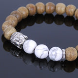 Handmade Agarwood Bracelet White Howlite Tibetan Silver Buddha Prayer Meditation Mala MEN WOMEN DiyNotion A032