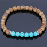 Handmade Agarwood Bracelet Turquoise Tibetan Silver Spacers Prayer Meditation Mala MEN WOMEN DiyNotion A023