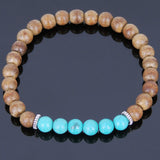 Handmade Agarwood Bracelet Turquoise Tibetan Silver Spacers Prayer Meditation Mala MEN WOMEN DiyNotion A023