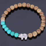 Handmade Agarwood Bracelet Turquoise Tibetan Silver Elephant Prayer Meditation Mala MEN WOMEN DiyNotion A027