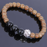 Handmade Agarwood Bracelet Black Obsidian Tibetan Silver Lotus Prayer Meditation Mala MEN WOMEN DiyNotion A028