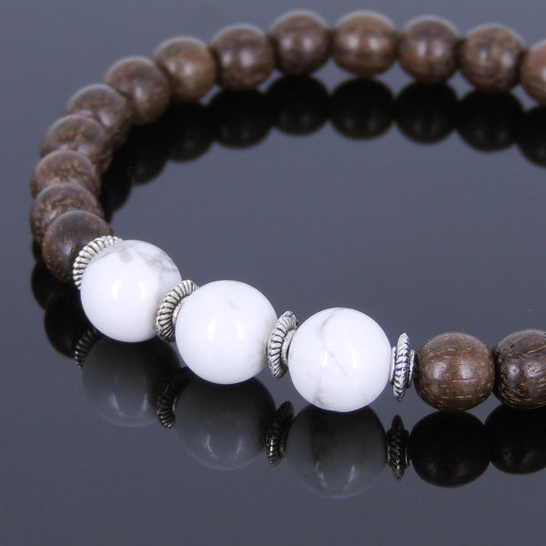 Handmade Agarwood Bracelet White Howlite Tibetan Silver Spacer Prayer Meditation Mala MEN WOMEN DiyNotion A030