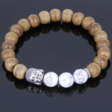 Handmade Agarwood Bracelet White Howlite Tibetan Silver Buddha Prayer Meditation Mala MEN WOMEN DiyNotion A032