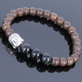 Handmade Agarwood Bracelet Black Obsidian Tibetan Silver Lotus Prayer Meditation Mala MEN WOMEN DiyNotion A041
