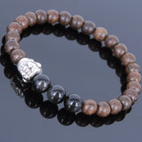 Handmade Agarwood Bracelet Black Obsidian Tibetan Silver Lotus Prayer Meditation Mala MEN WOMEN DiyNotion A042