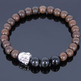 Handmade Agarwood Bracelet Black Obsidian Tibetan Silver Lotus Prayer Meditation Mala MEN WOMEN DiyNotion A042