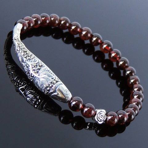 Garnet Bracelet Natural Grade AAA Gemstone 925 Sterling Silver Fish Charm DiyNotion Handmade BR007