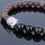 Handmade Agarwood Bracelet Black Obsidian Tibetan Silver Lotus Prayer Meditation Mala MEN WOMEN DiyNotion A041