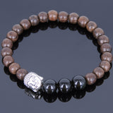 Handmade Agarwood Bracelet Black Obsidian Tibetan Silver Lotus Prayer Meditation Mala MEN WOMEN DiyNotion A041