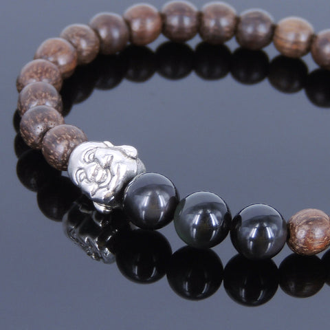 Handmade Agarwood Bracelet Black Obsidian Tibetan Silver Lotus Prayer Meditation Mala MEN WOMEN DiyNotion A042