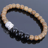 Handmade Agarwood Bracelet Black Obsidian Tibetan Silver Lotus Prayer Meditation Mala MEN WOMEN DiyNotion A043