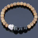 Handmade Agarwood Bracelet Black Obsidian Tibetan Silver Lotus Prayer Meditation Mala MEN WOMEN DiyNotion A044