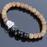 Handmade Agarwood Bracelet Black Obsidian Tibetan Silver Lotus Prayer Meditation Mala MEN WOMEN DiyNotion A044