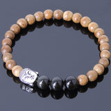 Men Women Agarwood Black Obsidian Bracelet 925 Sterling Silver Buddha Head DiyNotion BR439