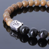 Men Women Agarwood Black Obsidian Bracelet 925 Sterling Silver Buddha Head DiyNotion BR439