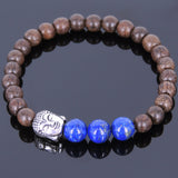 Men Women Red Agarwood Lapis Bracelet 925 Sterling Silver Buddha Head DiyNotion BR438
