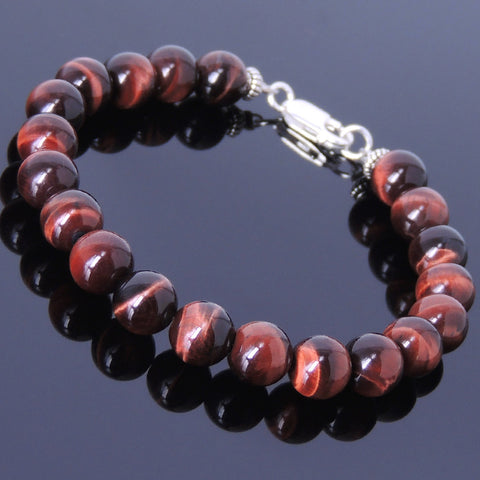 Men Women Tiger Eye Bracelet Gemstone 925 Sterling Silver Spacer & Clasp DiyNotion BR441