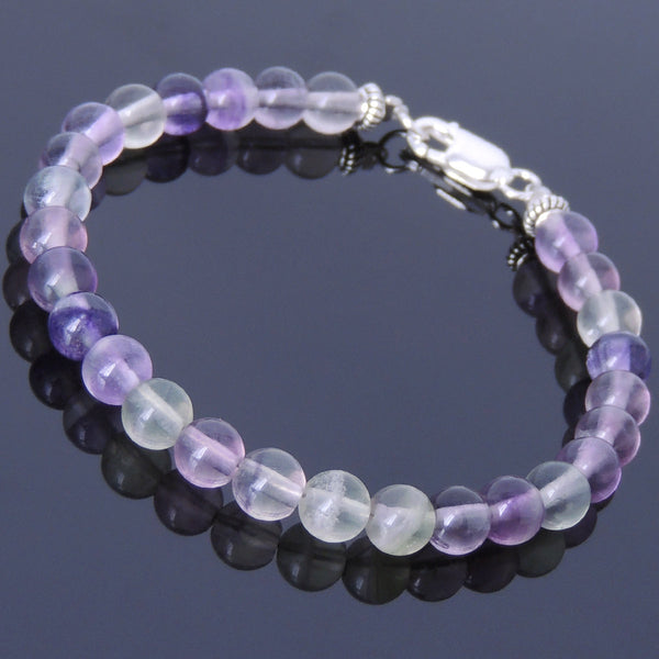 Men Women Purple Fluorite Bracelet Gemstone 925 Sterling Silver Spacers & Clasp DiyNotion BR440