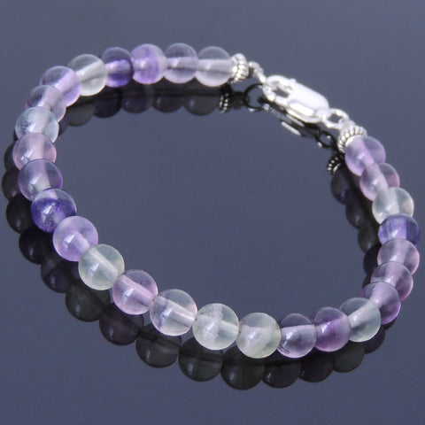 Men Women Purple Fluorite Bracelet Gemstone 925 Sterling Silver Spacers & Clasp DiyNotion BR440