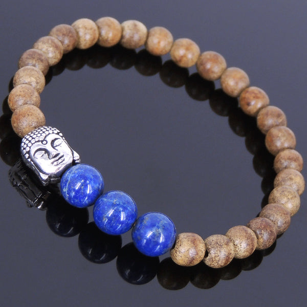 Men Women Agarwood Lapis Bracelet 925 Sterling Silver Buddha Head DiyNotion BR437
