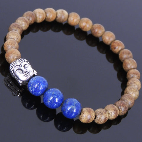 Men Women Agarwood Lapis Bracelet 925 Sterling Silver Buddha Head DiyNotion BR437