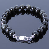 Men Women Black Obsidian Bracelet 925 Sterling Silver Spacer Clasp DiyNotion BR445