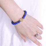 Men Women Lapis Bracelet Golden Rutilated Quartz Gemstone 925 Sterling Silver Bead Caps DiyNotion BR459