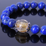 Men Women Lapis Bracelet Golden Rutilated Quartz Gemstone 925 Sterling Silver Bead Caps DiyNotion BR459