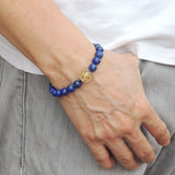 Men Women Lapis Bracelet Golden Rutilated Quartz Gemstone 925 Sterling Silver Bead Caps DiyNotion BR459
