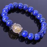 Men Women Lapis Bracelet Golden Rutilated Quartz Gemstone 925 Sterling Silver Bead Caps DiyNotion BR459
