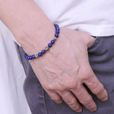 Men Women Lapis Bracelet Gemstone 925 Sterling Silver Cross Bead DiyNotion BR308