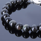 Men Women Black Obsidian Bracelet 925 Sterling Silver Spacer Clasp DiyNotion BR445