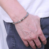 Men/Women Stretchable Bracelet 6mm Labradorite Gemstone S925 Sterling Silver Cross Beads DiyNotion BR307