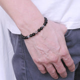 Men Women Black Obsidian Bracelet Gemstone 925 Sterling Silver Celtic Cross Beads DiyNotion BR306