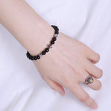 Men Women Black Obsidian Bracelet Gemstone 925 Sterling Silver Celtic Cross Beads DiyNotion BR306