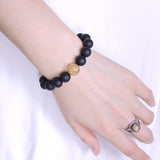 Men Women Golden Rutilated Quartz Matte Black Onyx Bracelet Healing Gemstone DiyNotion BR458